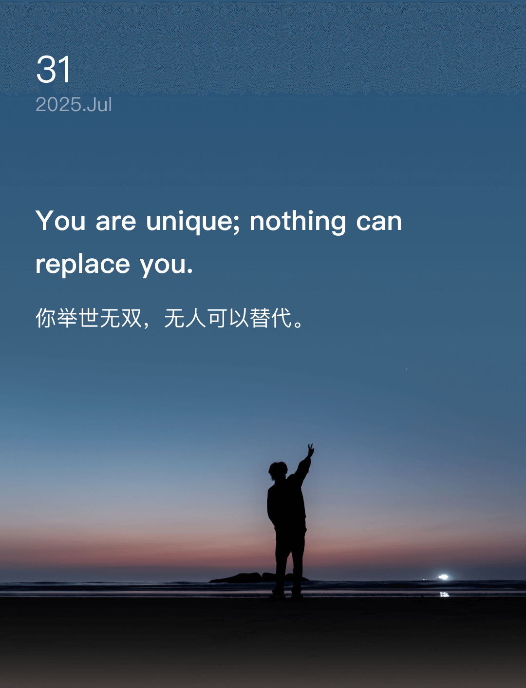 你举世无双，无人可以替代。