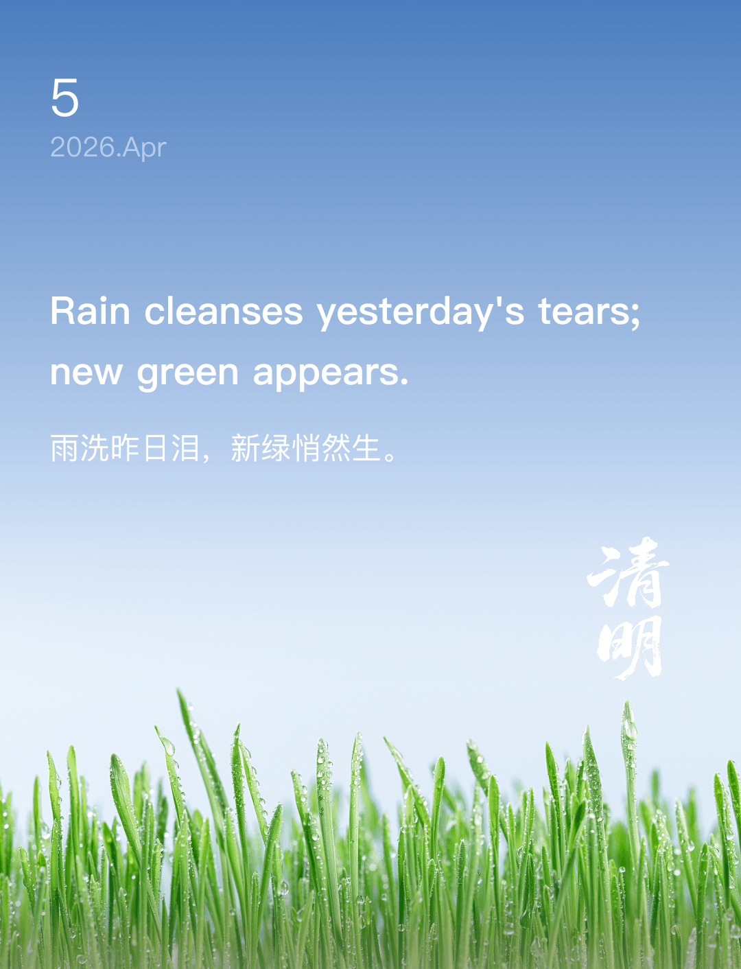 雨洗昨日泪，新绿悄然生。