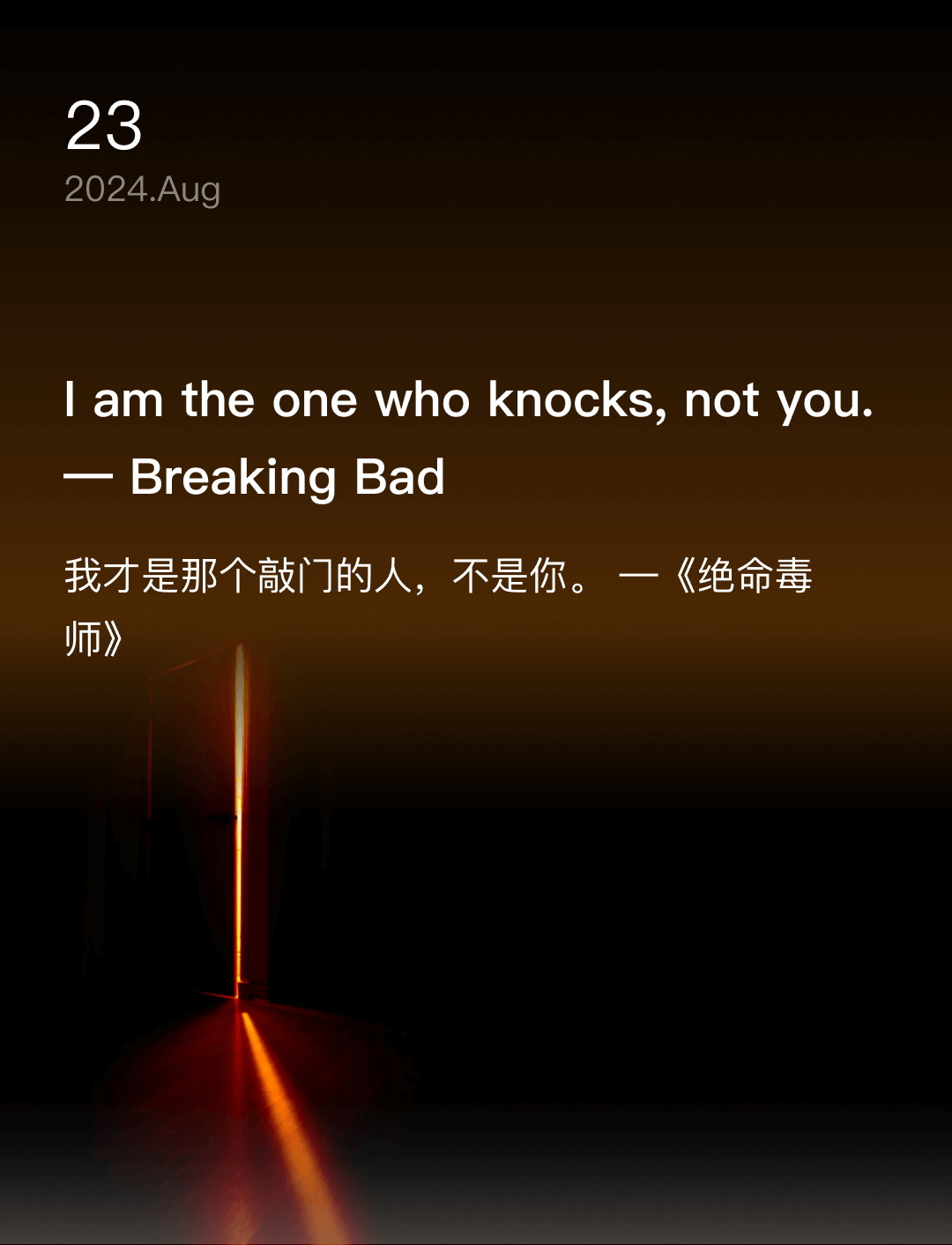我才是那个敲门的人，不是你。 —《绝命毒师》