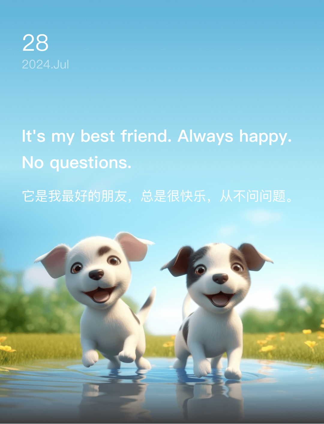 它是我最好的朋友，总是很快乐，从不问问题。